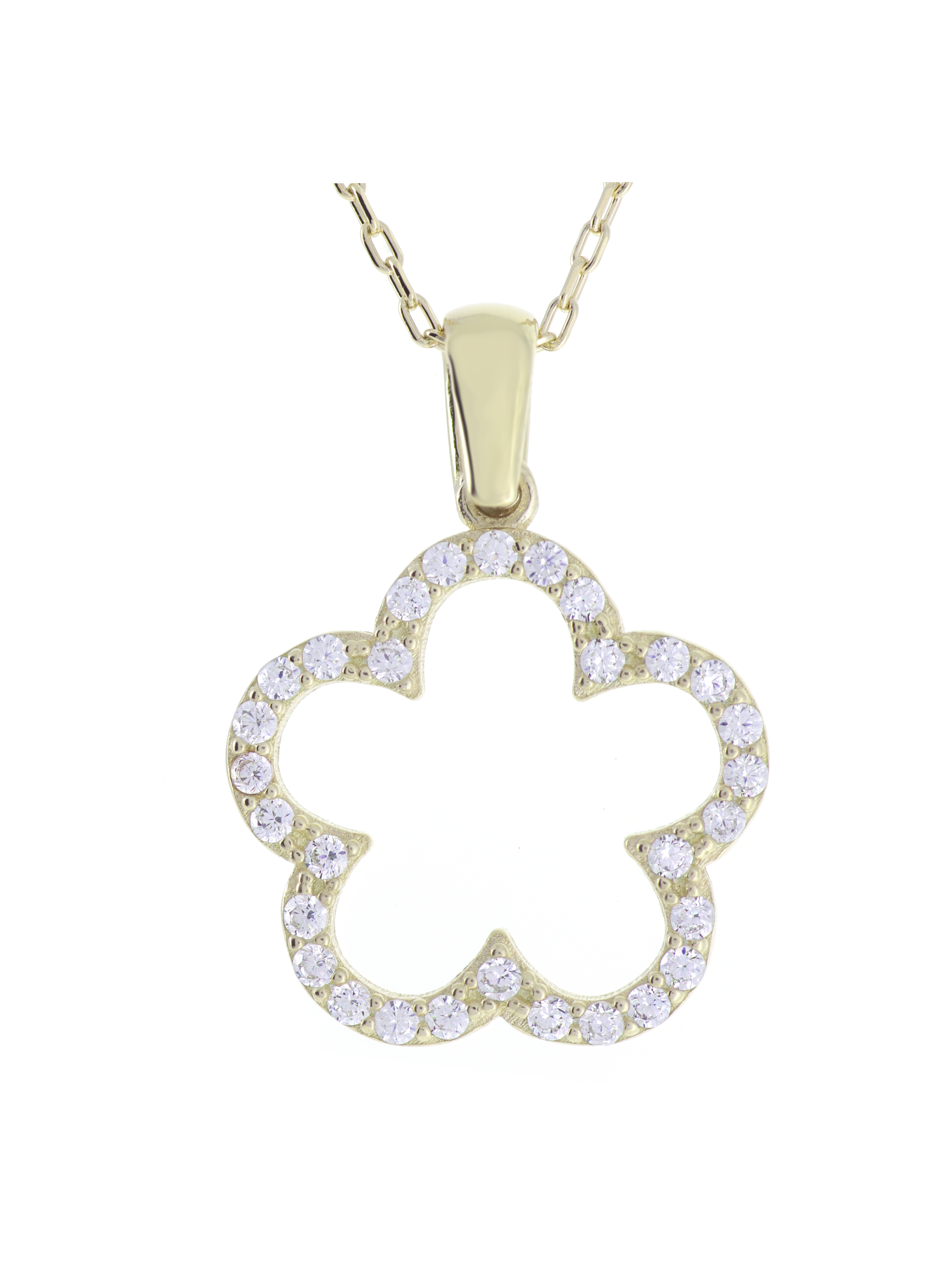 Gümüş Altın Yaldızlı Rose Renk 925 Ayar Gümüş Taşlı Papatya Kolye - www.xsilver.com.tr