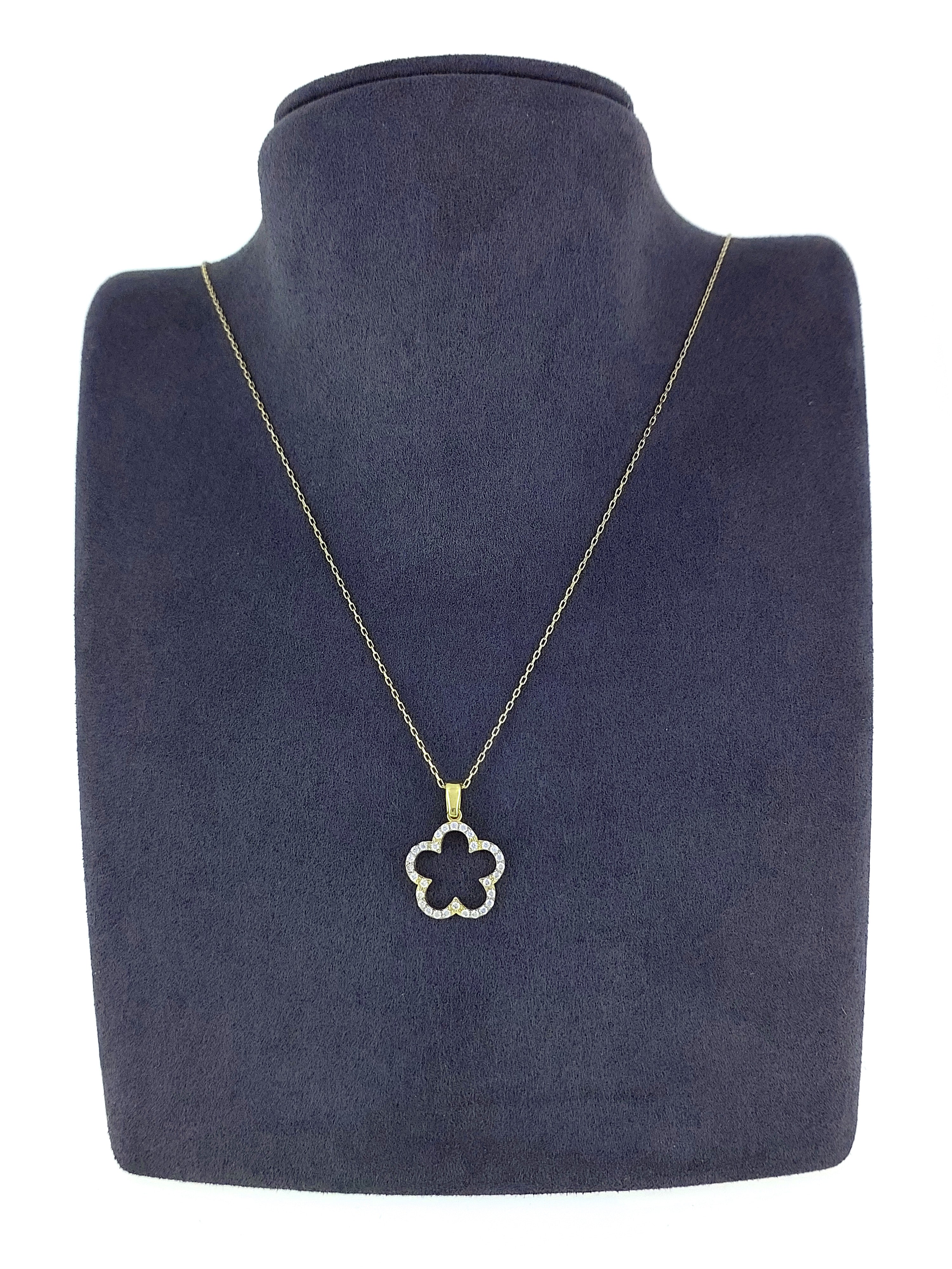 Gümüş Altın Yaldızlı Rose Renk 925 Ayar Gümüş Taşlı Papatya Kolye - www.xsilver.com.tr