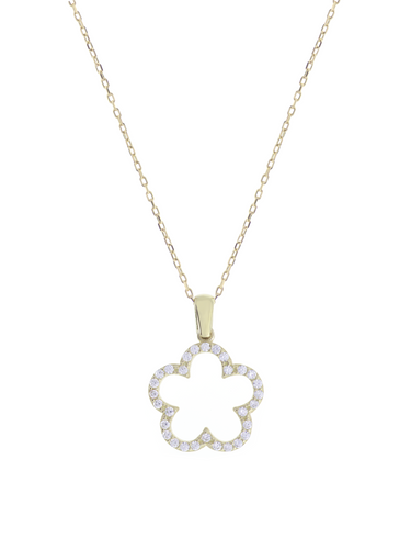 Gümüş Altın Yaldızlı Rose Renk 925 Ayar Gümüş Taşlı Papatya Kolye - www.xsilver.com.tr
