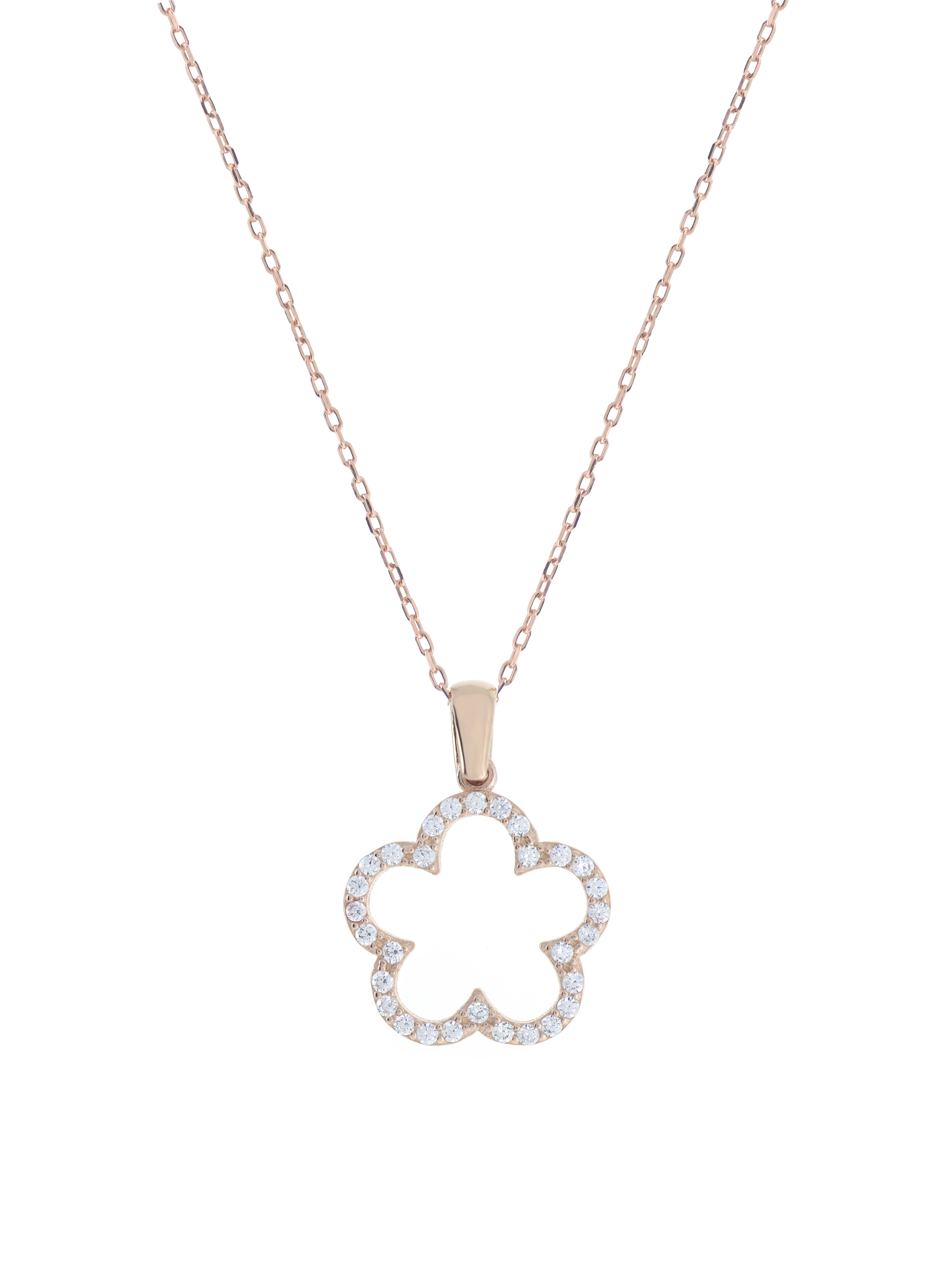 Gümüş Altın Yaldızlı Rose Renk 925 Ayar Gümüş Taşlı Papatya Kolye - www.xsilver.com.tr