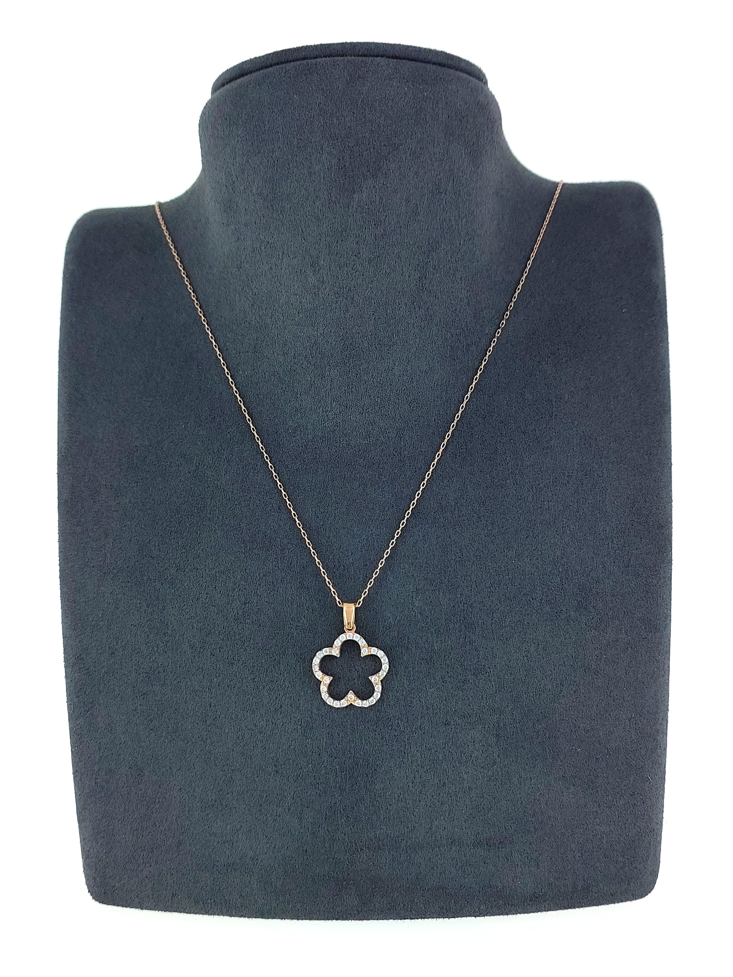 Gümüş Altın Yaldızlı Rose Renk 925 Ayar Gümüş Taşlı Papatya Kolye - www.xsilver.com.tr