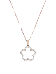Gümüş Altın Yaldızlı Rose Renk 925 Ayar Gümüş Taşlı Papatya Kolye - www.xsilver.com.tr