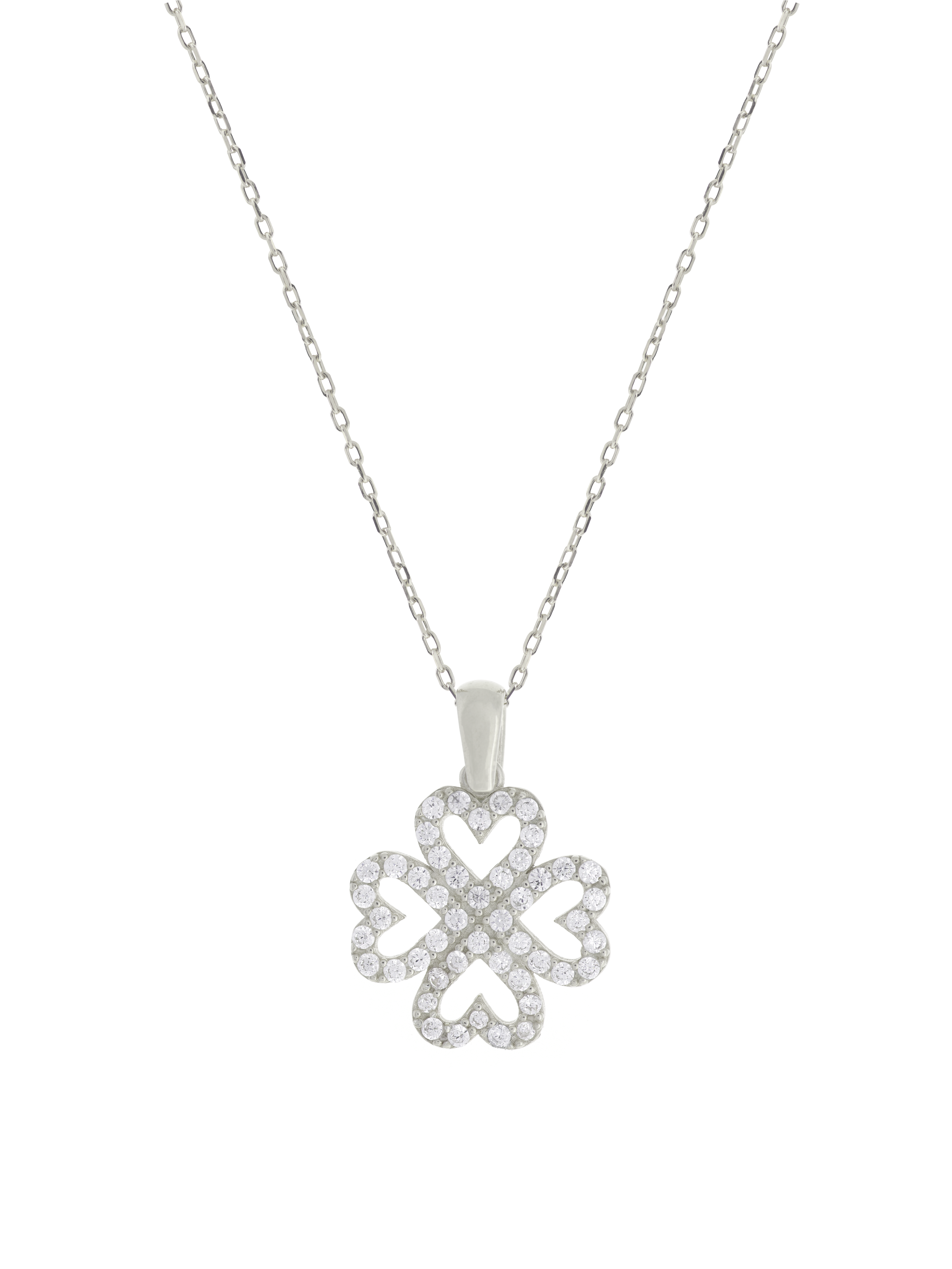 Gümüş Altın Yaldızlı Rose Renk 925 Ayar Gümüş Taşlı 4 Kalpli Yonca Kolye - www.xsilver.com.tr