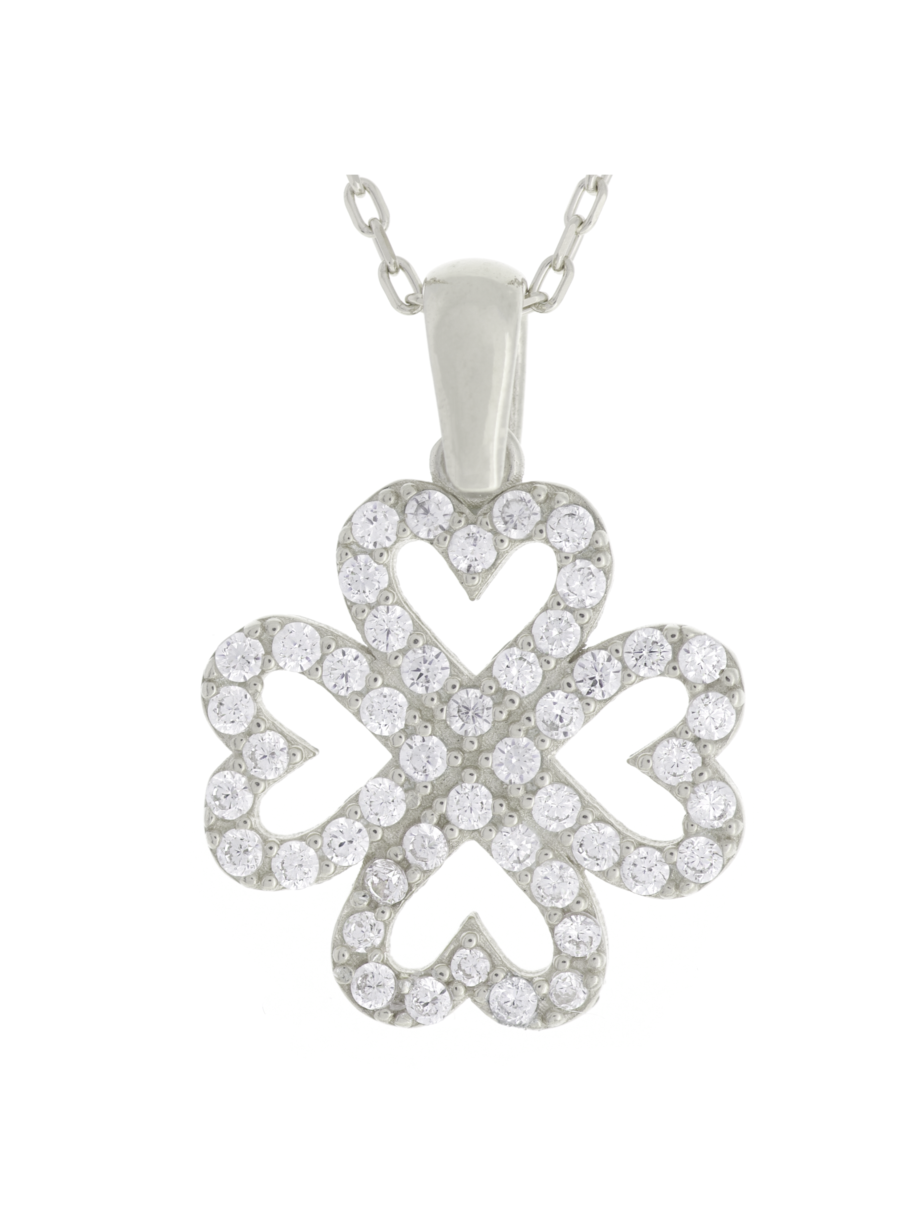 Gümüş Altın Yaldızlı Rose Renk 925 Ayar Gümüş Taşlı 4 Kalpli Yonca Kolye - www.xsilver.com.tr