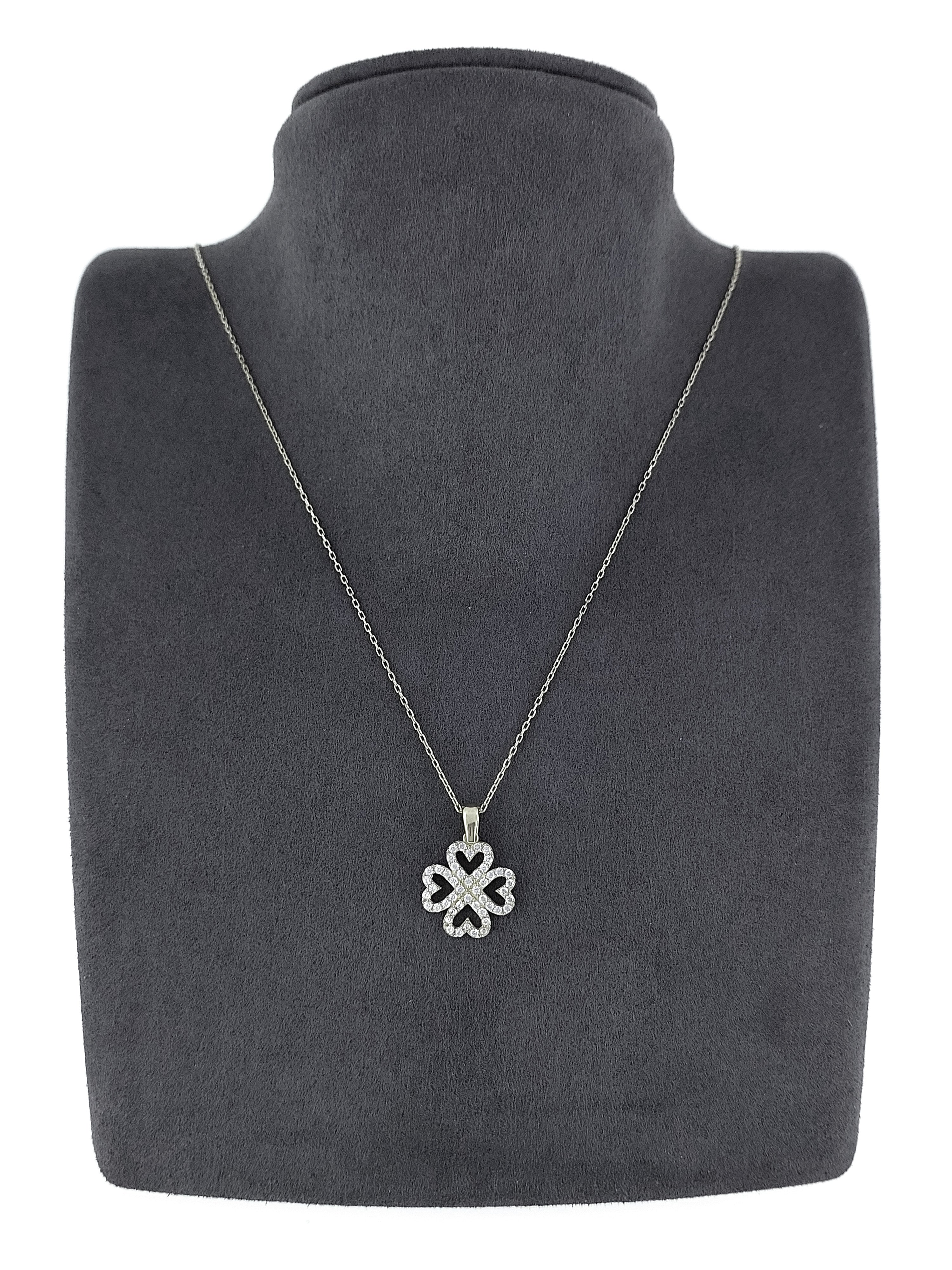 Gümüş Altın Yaldızlı Rose Renk 925 Ayar Gümüş Taşlı 4 Kalpli Yonca Kolye - www.xsilver.com.tr