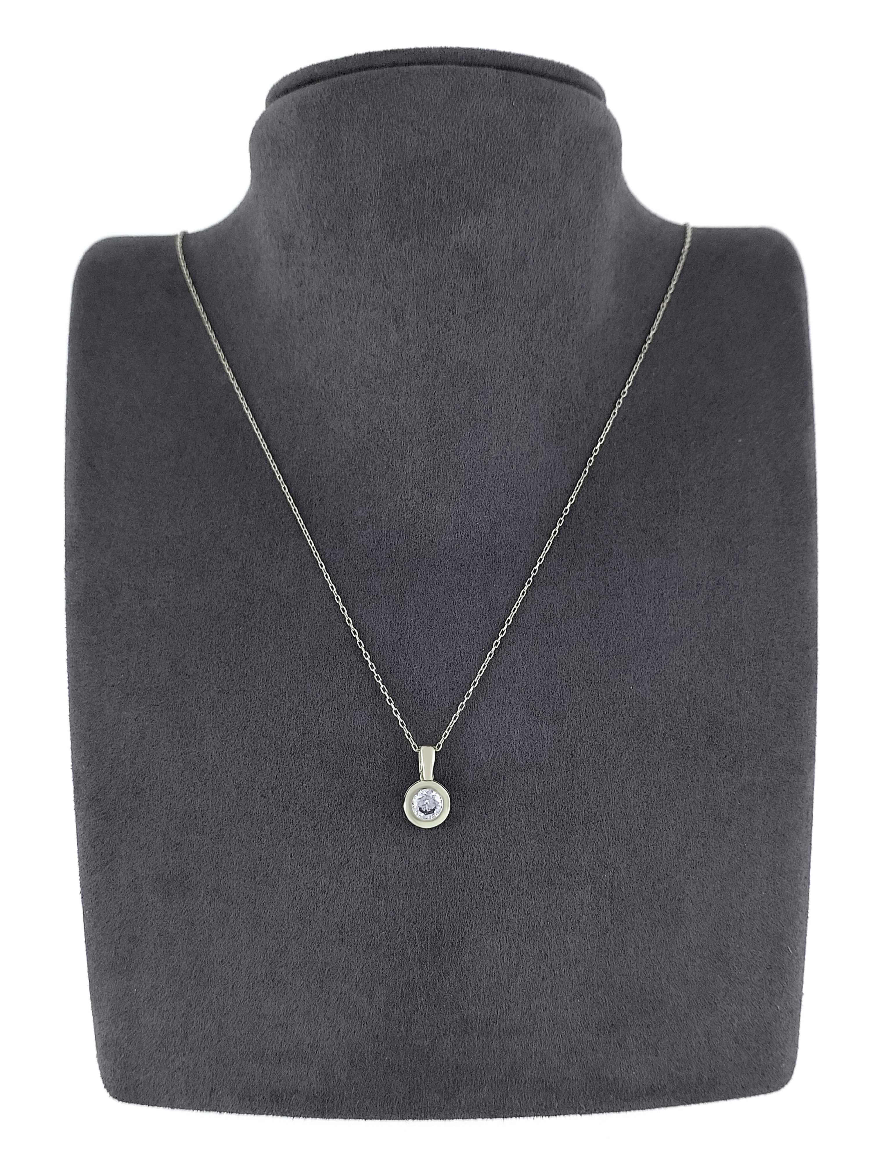 Gümüş Altın Yaldızlı Rose Renk 925 Ayar Gümüş 6mm Tek Taş Kolye - www.xsilver.com.tr