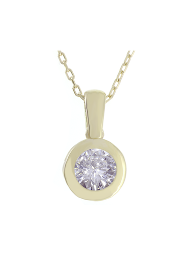 Gümüş Altın Yaldızlı Rose Renk 925 Ayar Gümüş 6mm Tek Taş Kolye - www.xsilver.com.tr