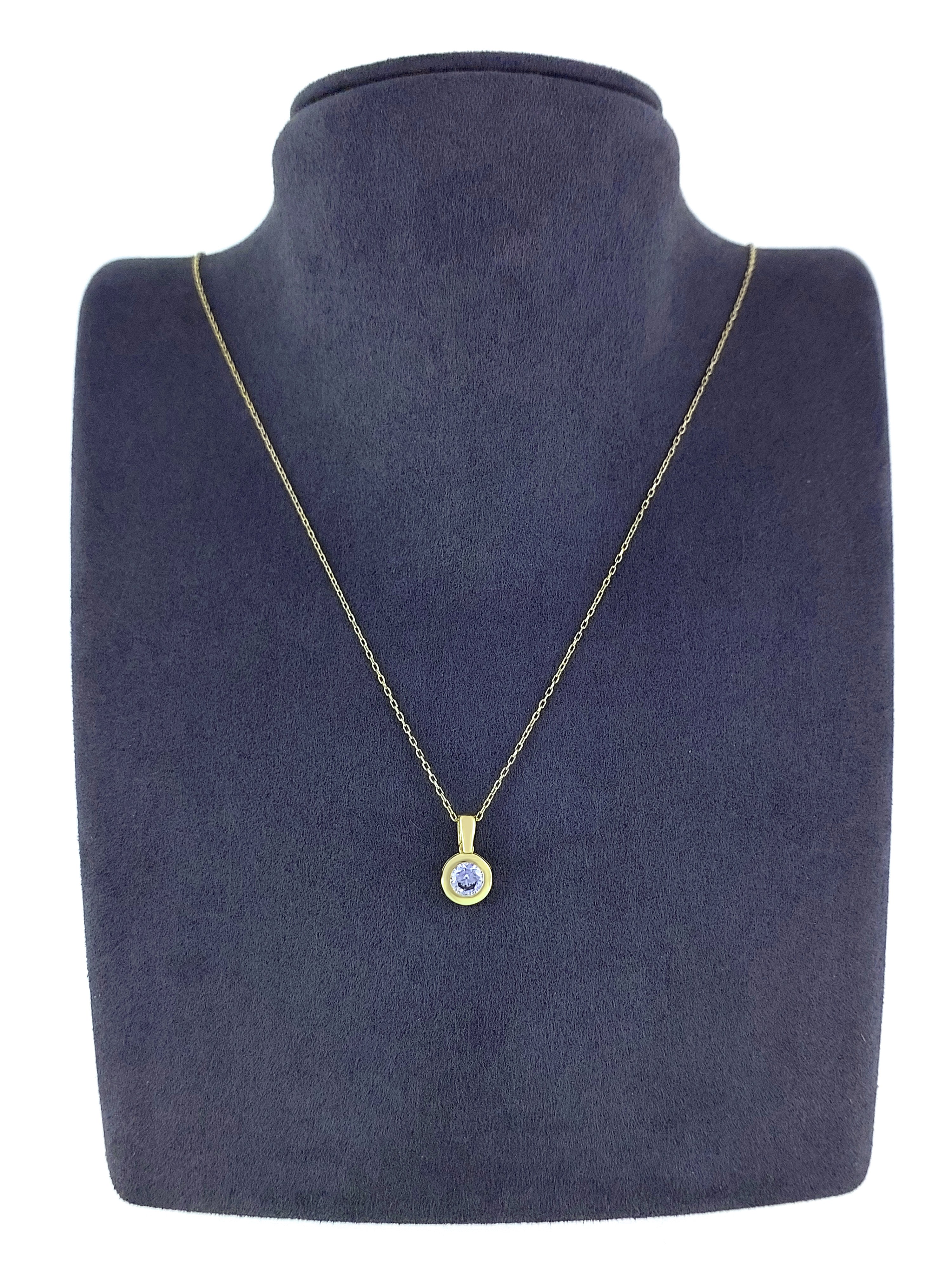 Gümüş Altın Yaldızlı Rose Renk 925 Ayar Gümüş 6mm Tek Taş Kolye - www.xsilver.com.tr