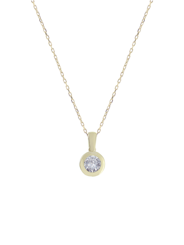 Gümüş Altın Yaldızlı Rose Renk 925 Ayar Gümüş 6mm Tek Taş Kolye - www.xsilver.com.tr