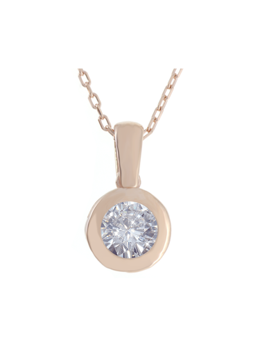 Gümüş Altın Yaldızlı Rose Renk 925 Ayar Gümüş 6mm Tek Taş Kolye - www.xsilver.com.tr
