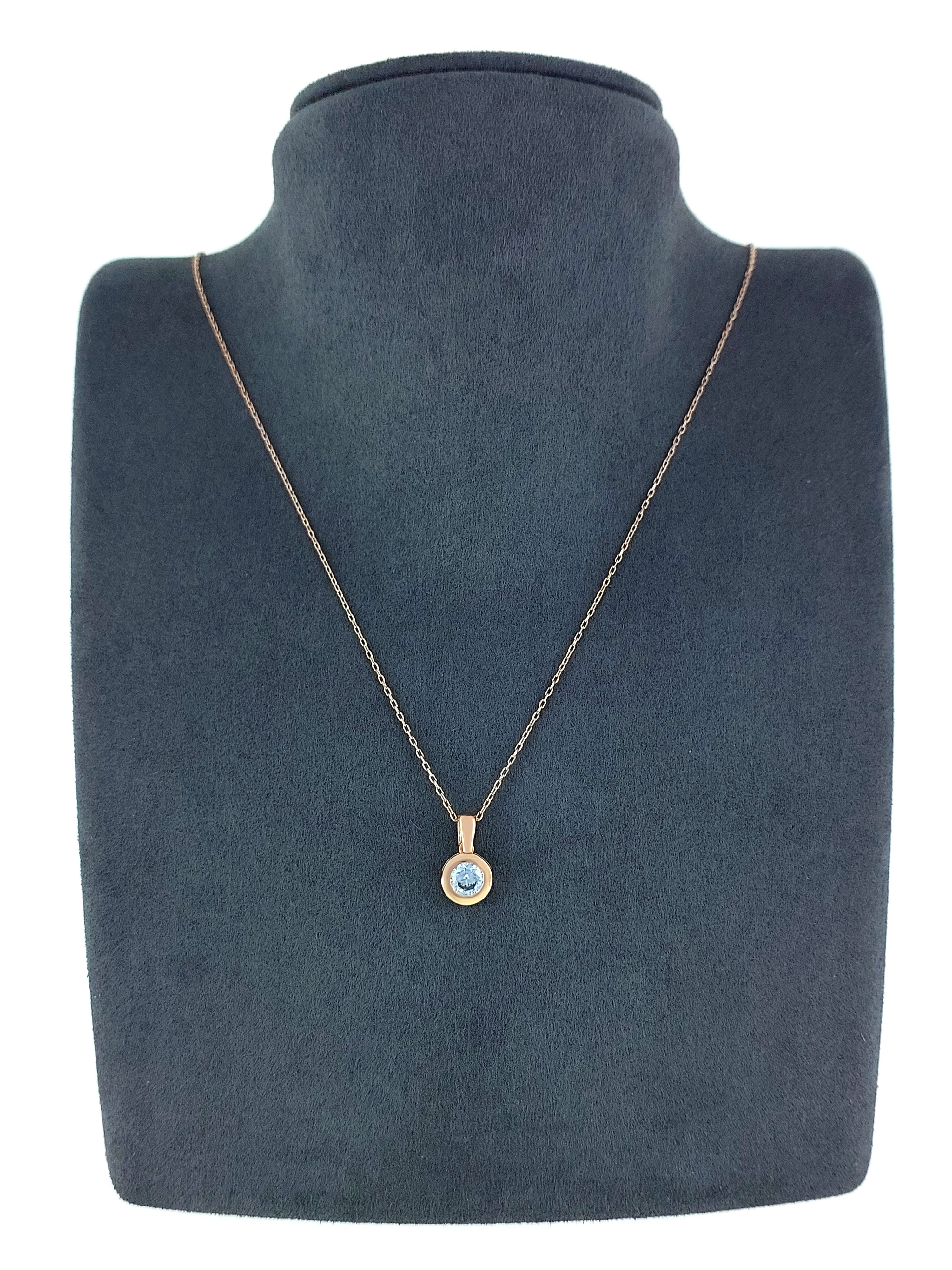 Gümüş Altın Yaldızlı Rose Renk 925 Ayar Gümüş 6mm Tek Taş Kolye - www.xsilver.com.tr