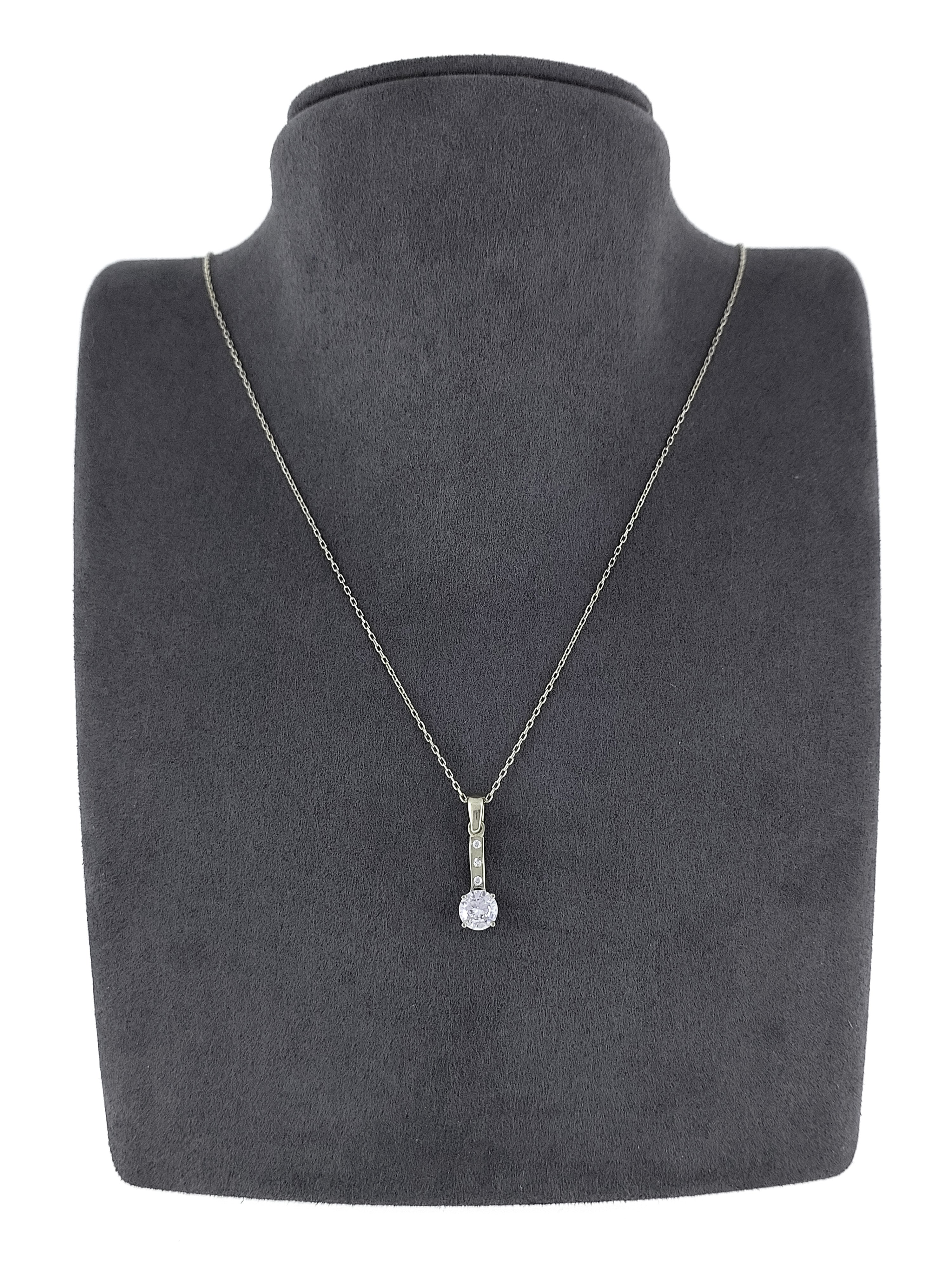 Gümüş Altın Yaldızlı Rose Renk 925 Ayar Gümüş Taşlı Tek Taş Kolye - www.xsilver.com.tr