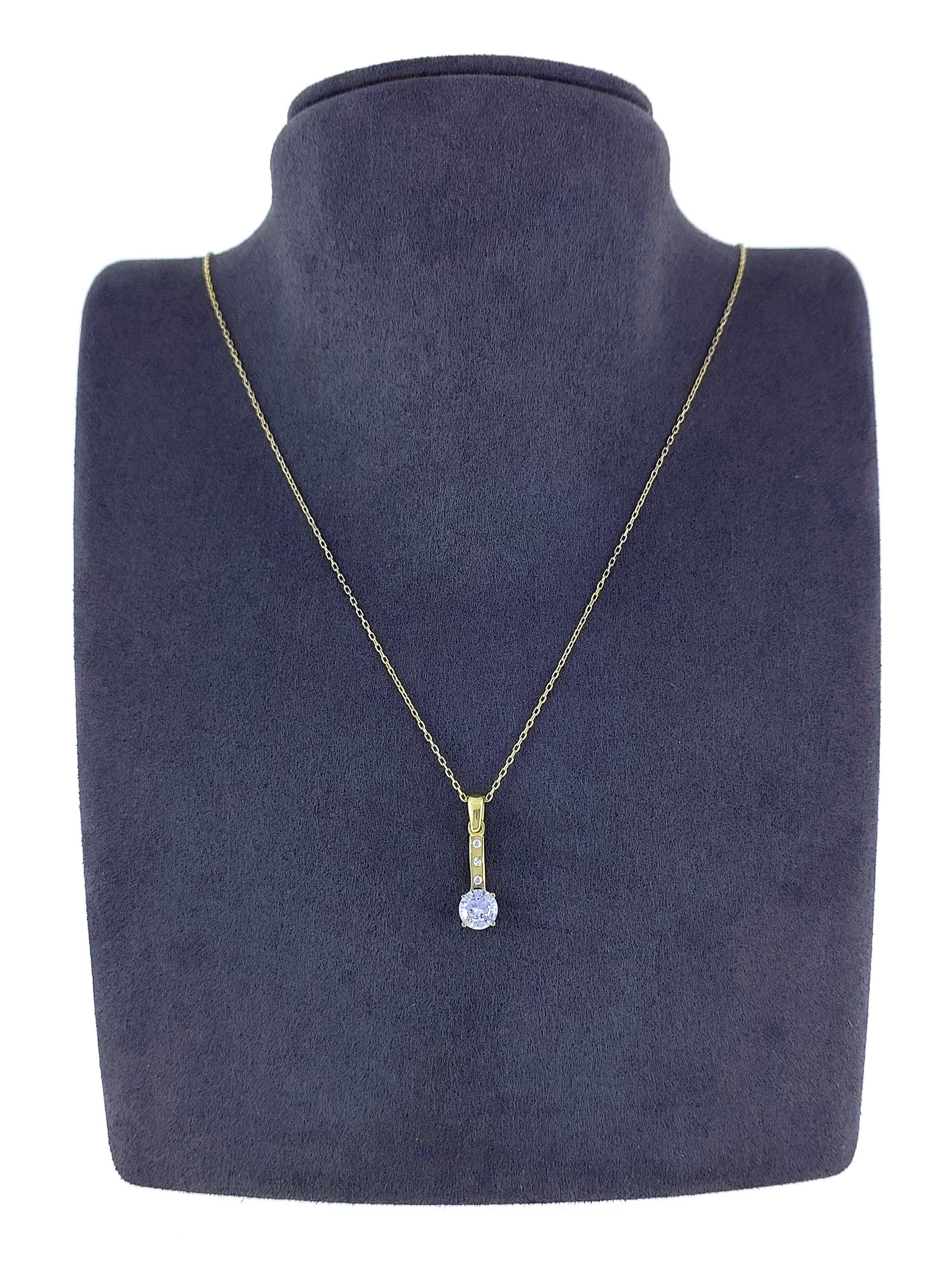 Gümüş Altın Yaldızlı Rose Renk 925 Ayar Gümüş Taşlı Tek Taş Kolye - www.xsilver.com.tr