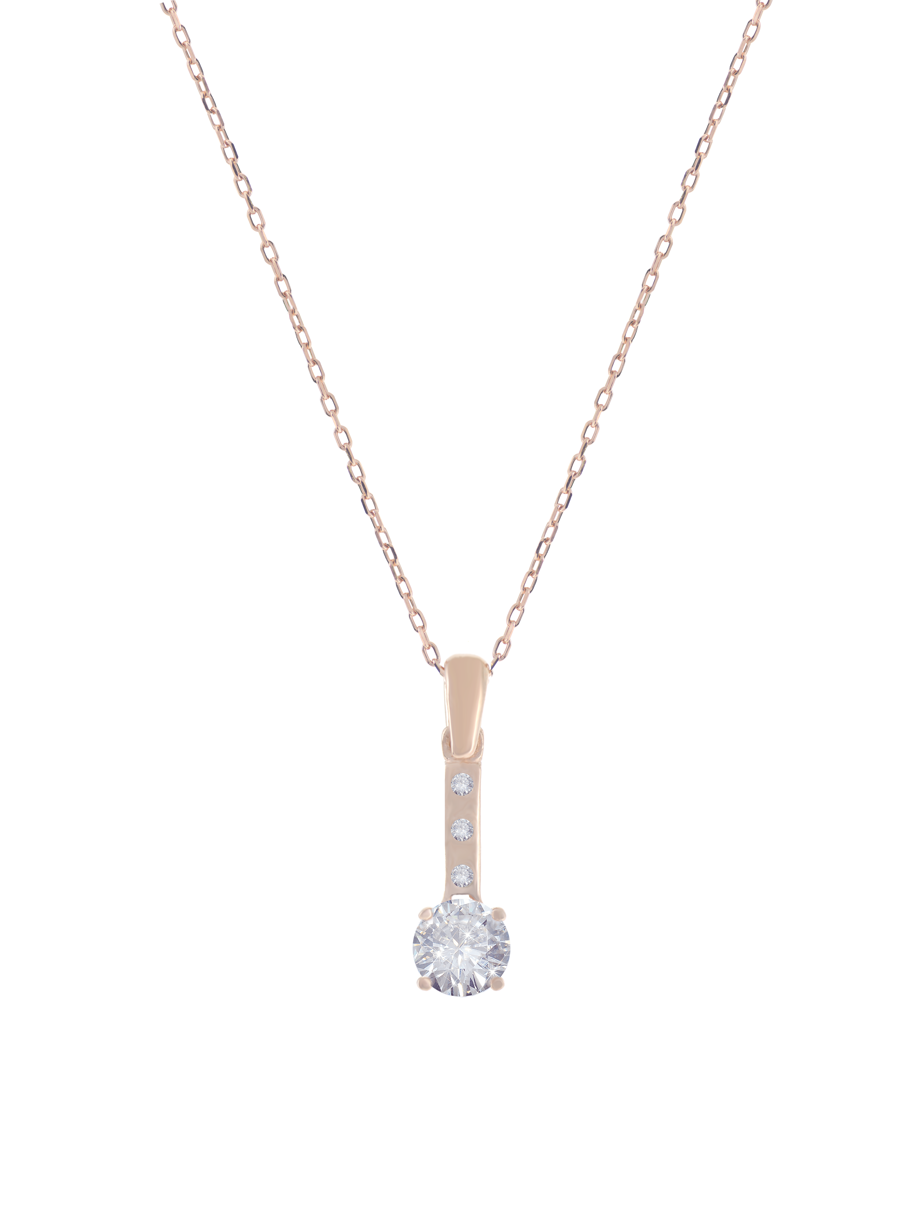 Gümüş Altın Yaldızlı Rose Renk 925 Ayar Gümüş Taşlı Tek Taş Kolye - www.xsilver.com.tr