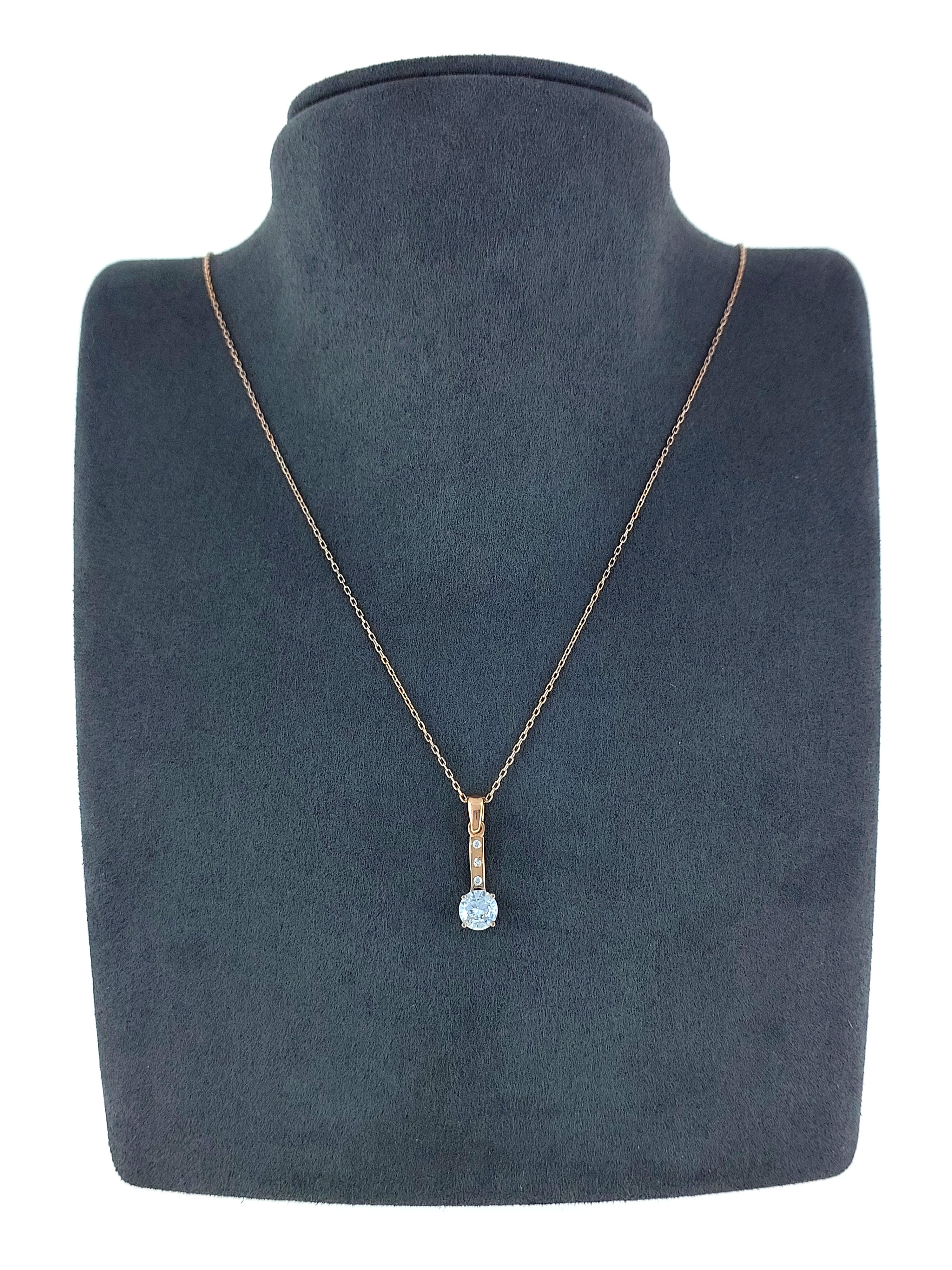 Gümüş Altın Yaldızlı Rose Renk 925 Ayar Gümüş Taşlı Tek Taş Kolye - www.xsilver.com.tr