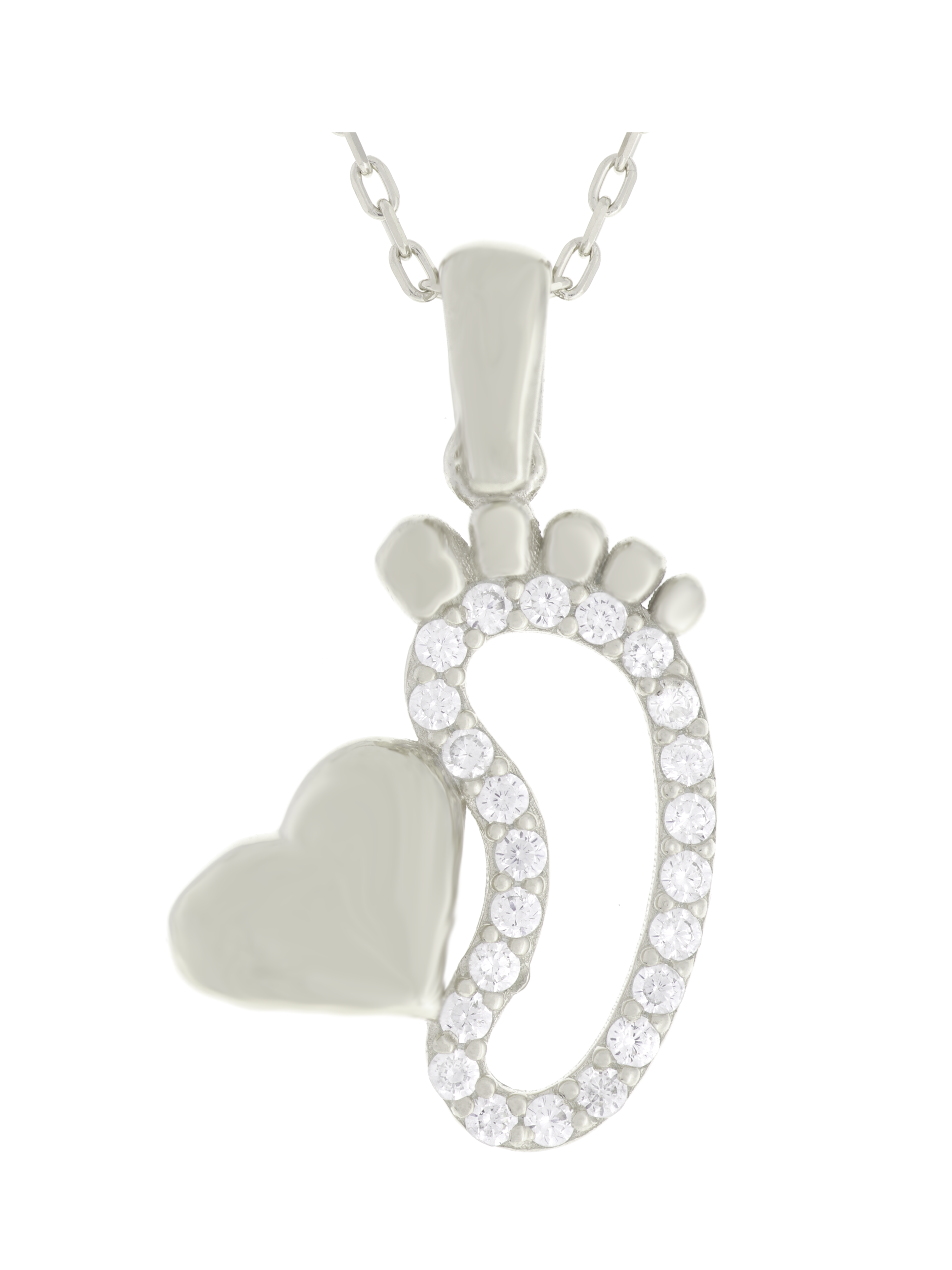 Gümüş Altın Yaldızlı Rose Renk 925 Ayar Gümüş Taşlı Bebek Ayağı ve Kalp Kolye - www.xsilver.com.tr