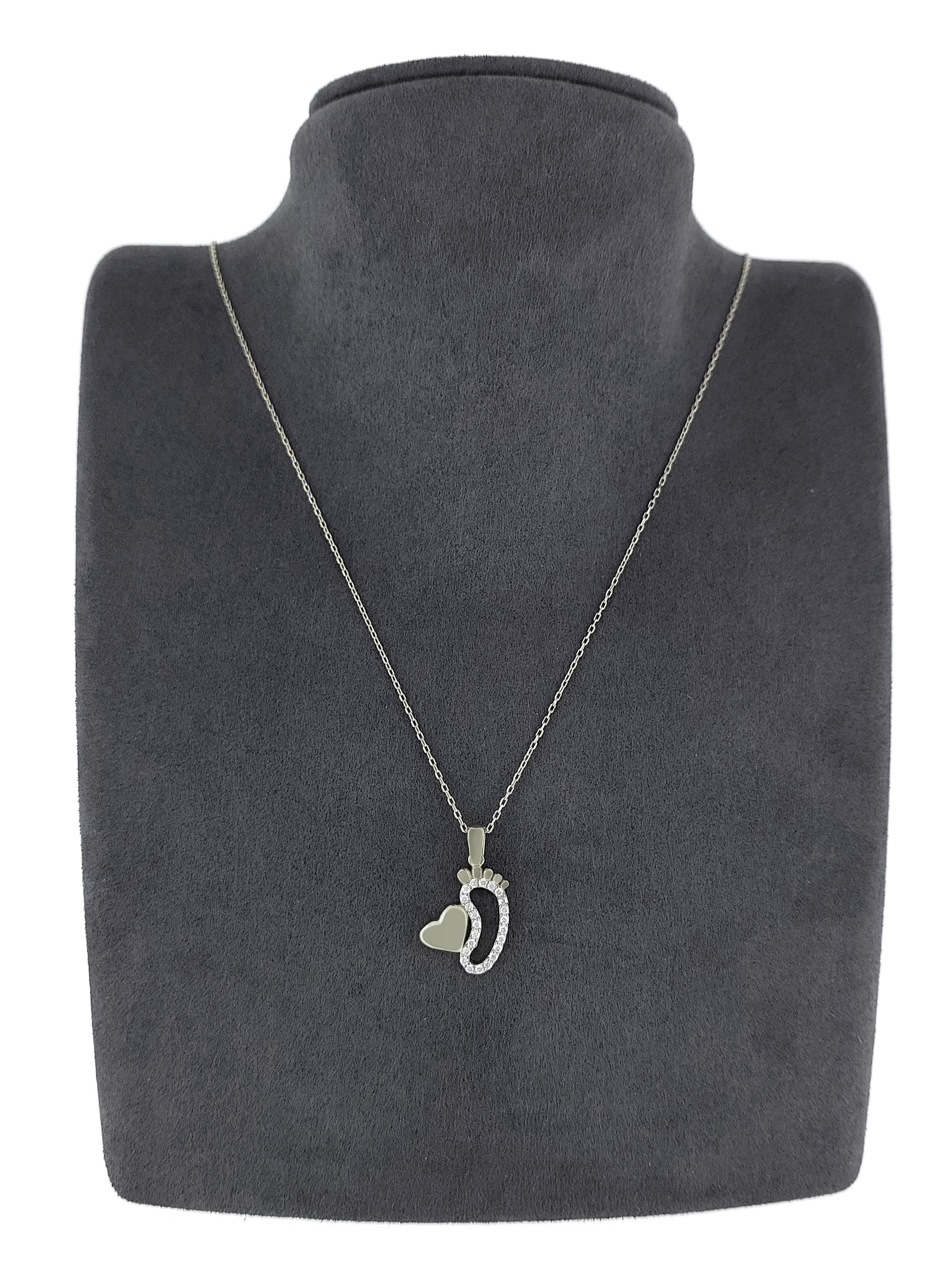 Gümüş Altın Yaldızlı Rose Renk 925 Ayar Gümüş Taşlı Bebek Ayağı ve Kalp Kolye - www.xsilver.com.tr