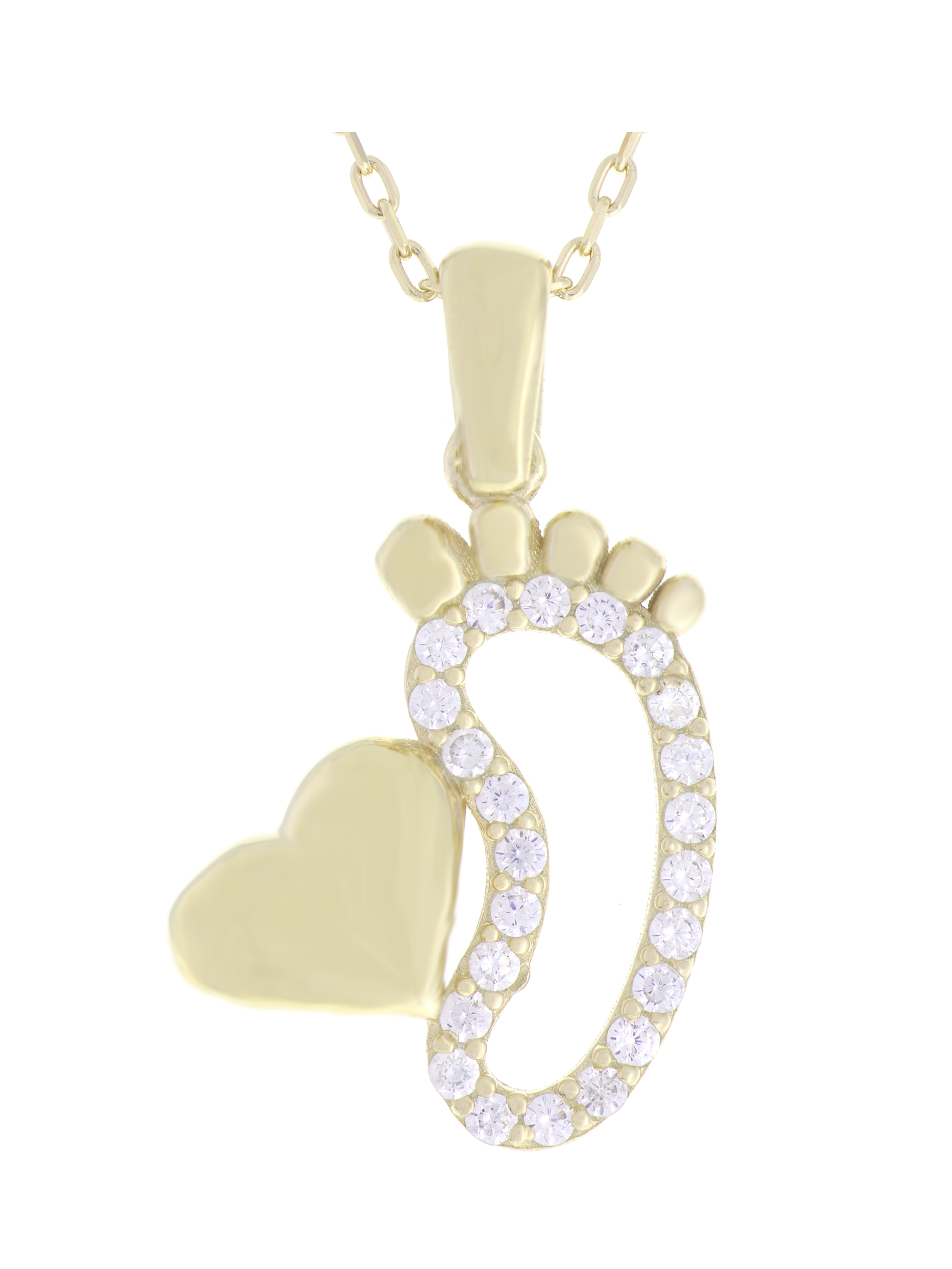 Gümüş Altın Yaldızlı Rose Renk 925 Ayar Gümüş Taşlı Bebek Ayağı ve Kalp Kolye - www.xsilver.com.tr