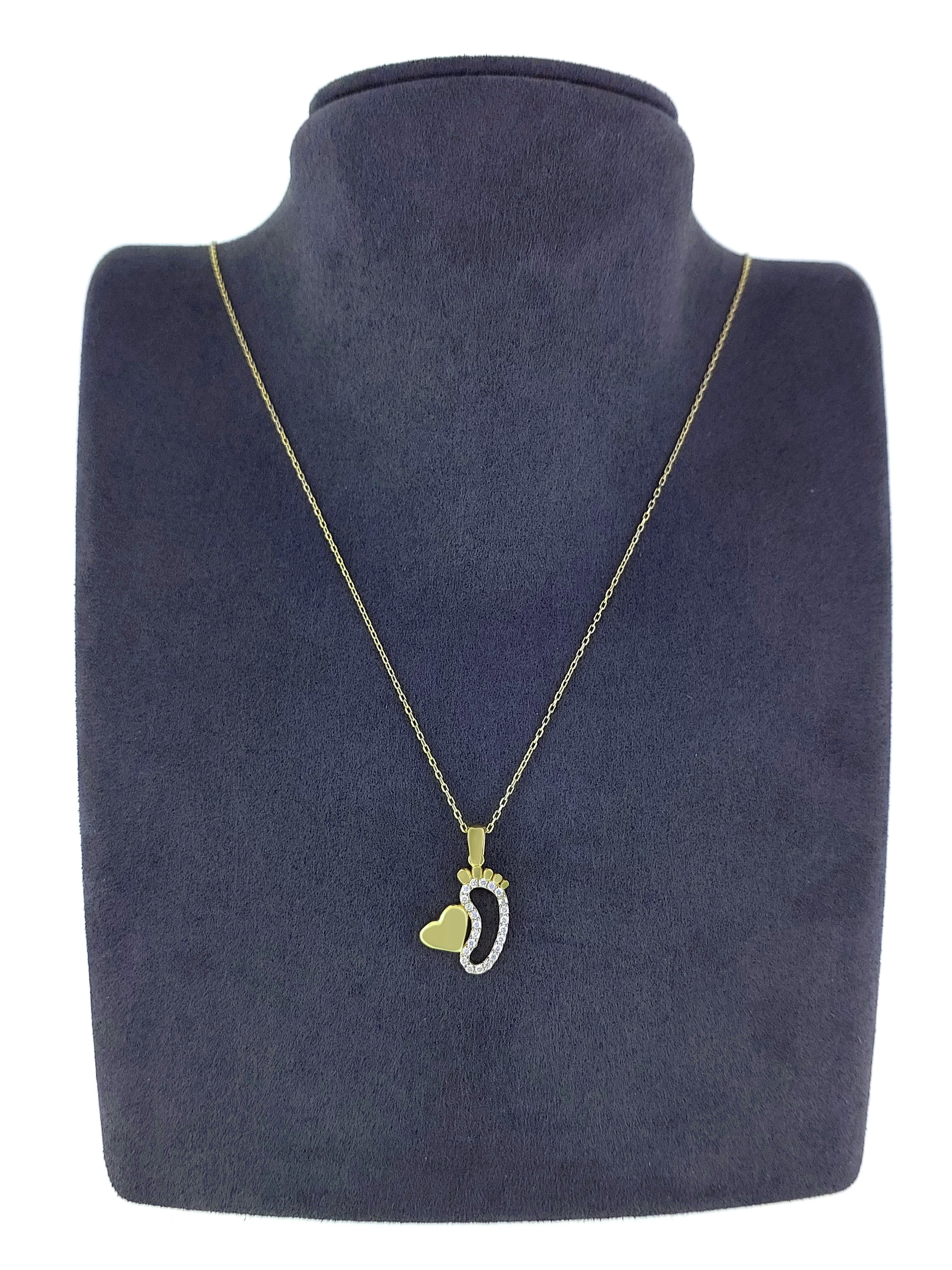 Gümüş Altın Yaldızlı Rose Renk 925 Ayar Gümüş Taşlı Bebek Ayağı ve Kalp Kolye - www.xsilver.com.tr