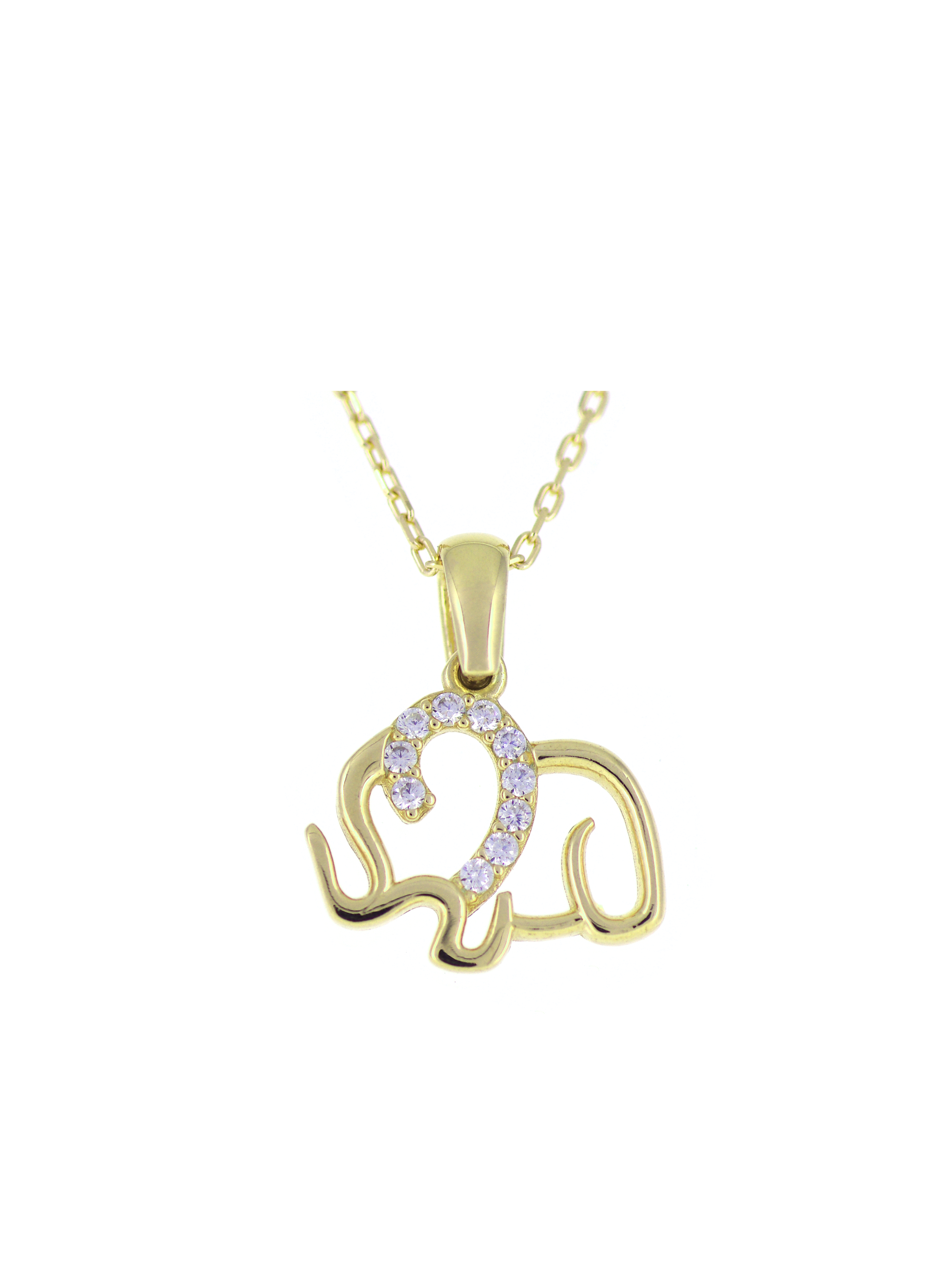 Gümüş Altın Yaldızlı Rose Renk 925 Ayar Gümüş Taşlı Fil Kolye - www.xsilver.com.tr