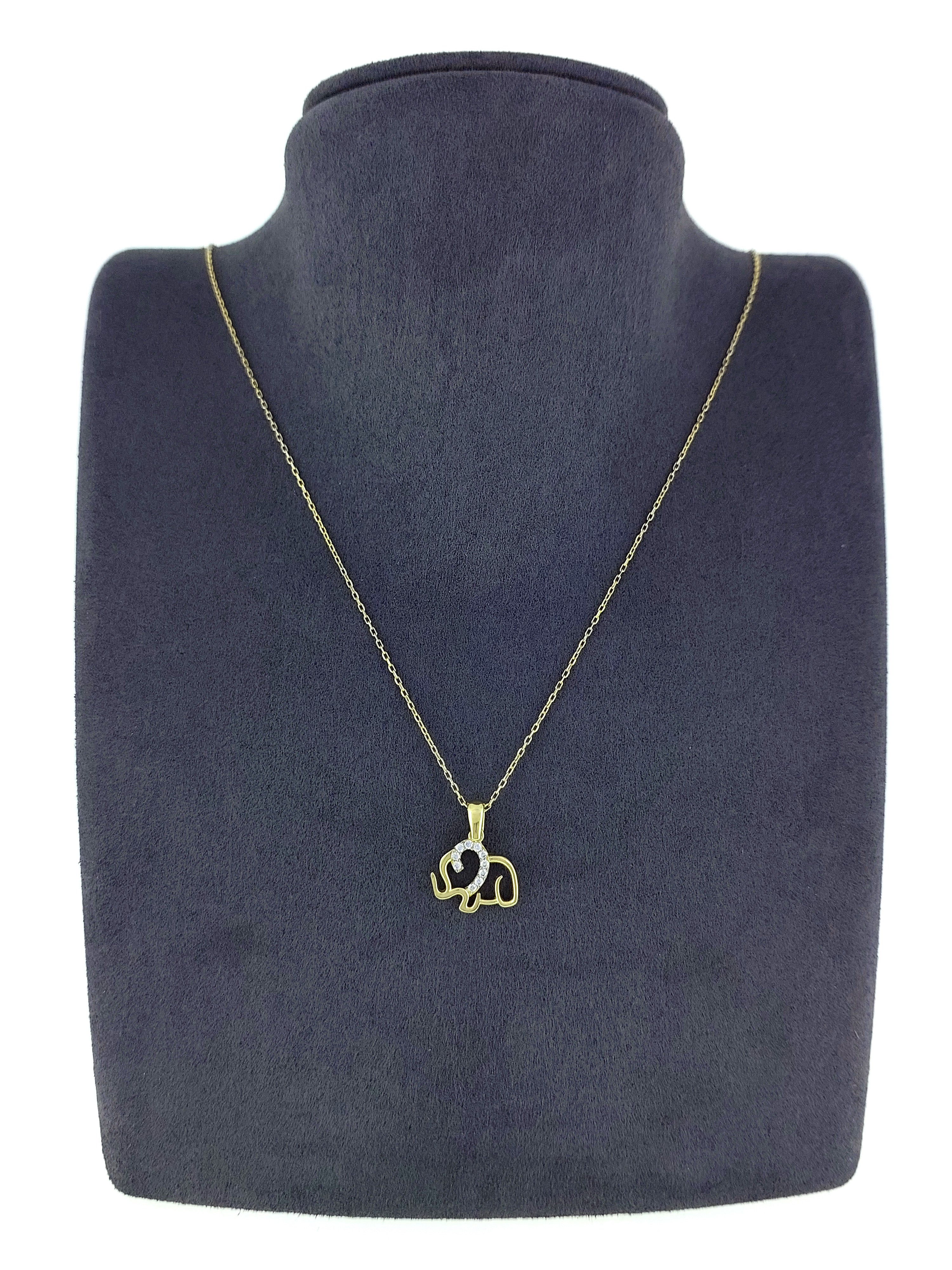 Gümüş Altın Yaldızlı Rose Renk 925 Ayar Gümüş Taşlı Fil Kolye - www.xsilver.com.tr