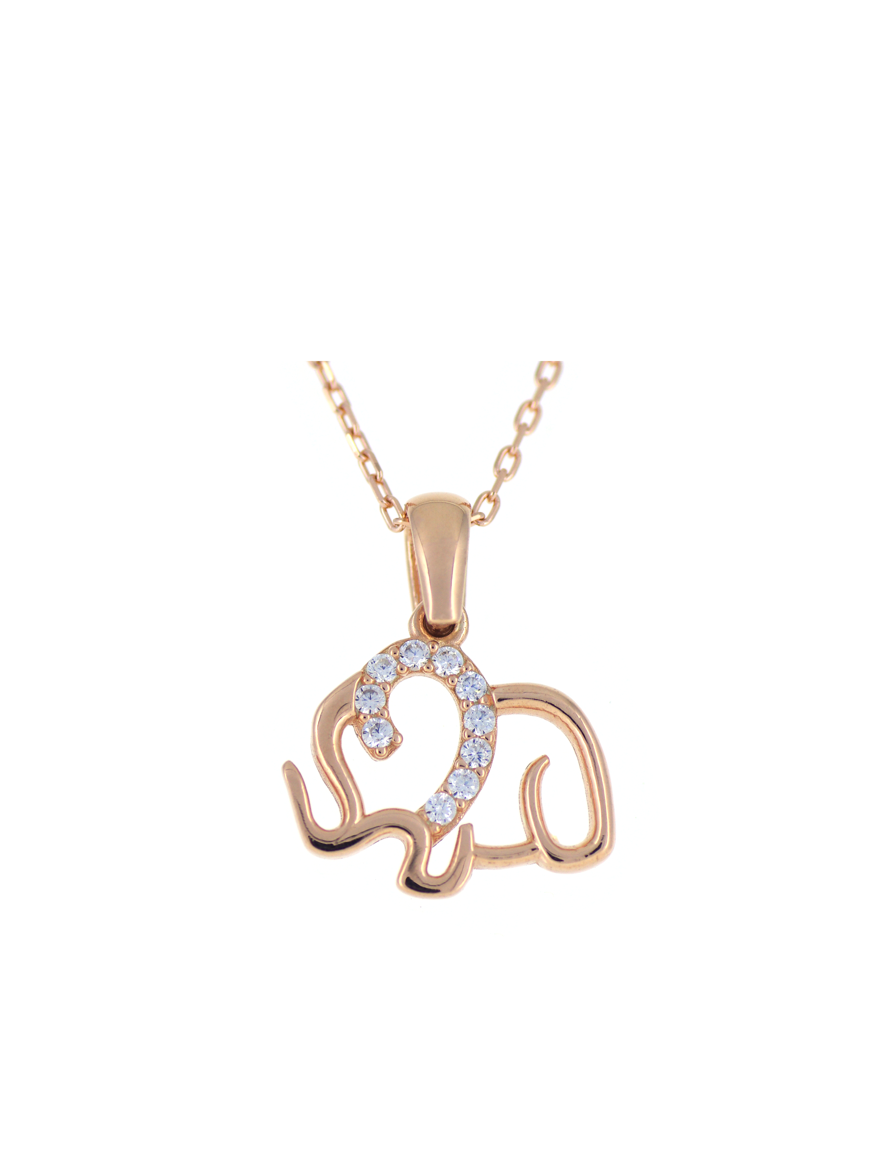 Gümüş Altın Yaldızlı Rose Renk 925 Ayar Gümüş Taşlı Fil Kolye - www.xsilver.com.tr