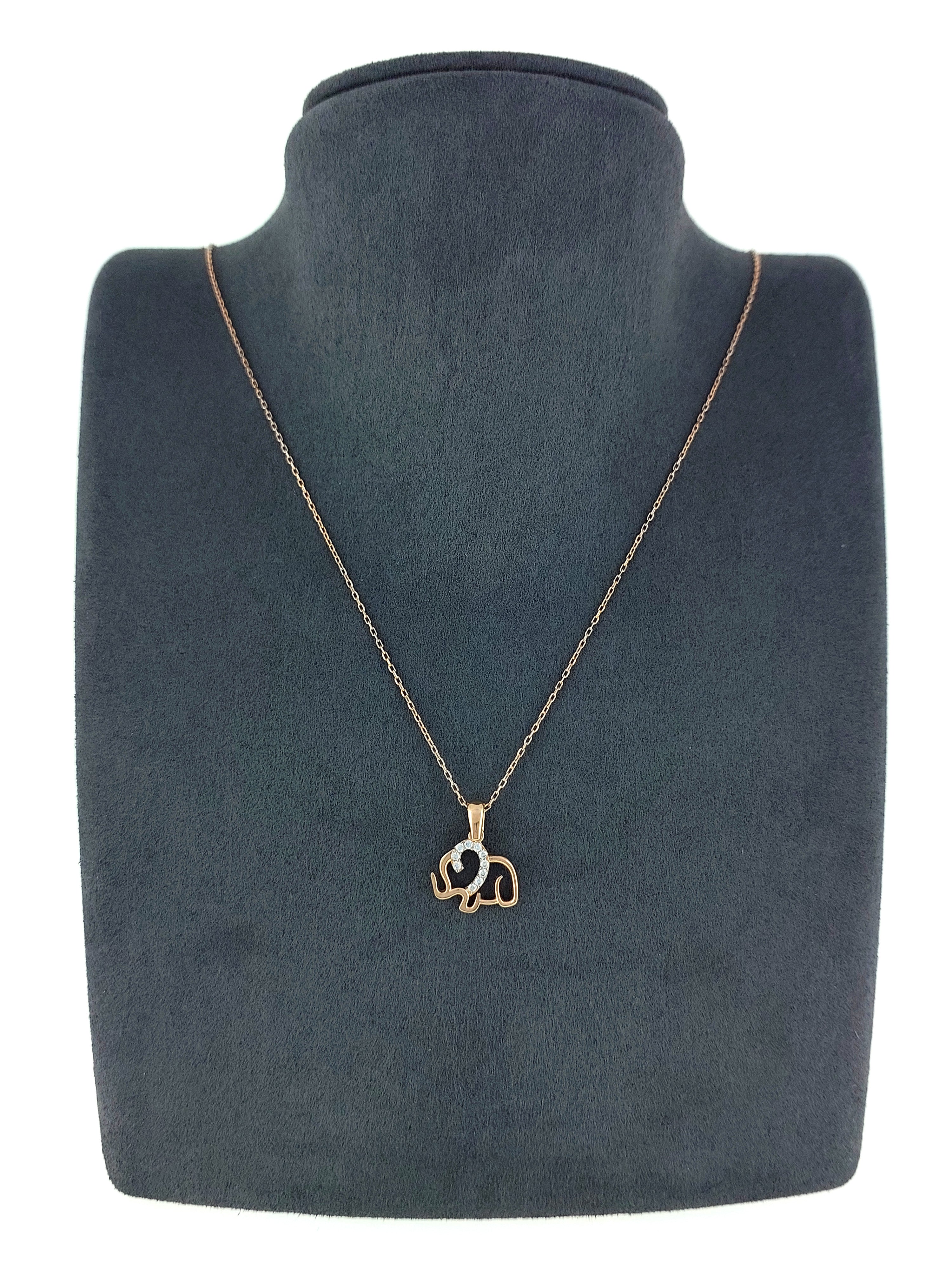 Gümüş Altın Yaldızlı Rose Renk 925 Ayar Gümüş Taşlı Fil Kolye - www.xsilver.com.tr