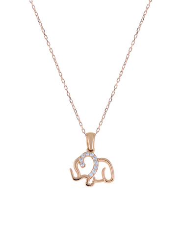 Gümüş Altın Yaldızlı Rose Renk 925 Ayar Gümüş Taşlı Fil Kolye - www.xsilver.com.tr