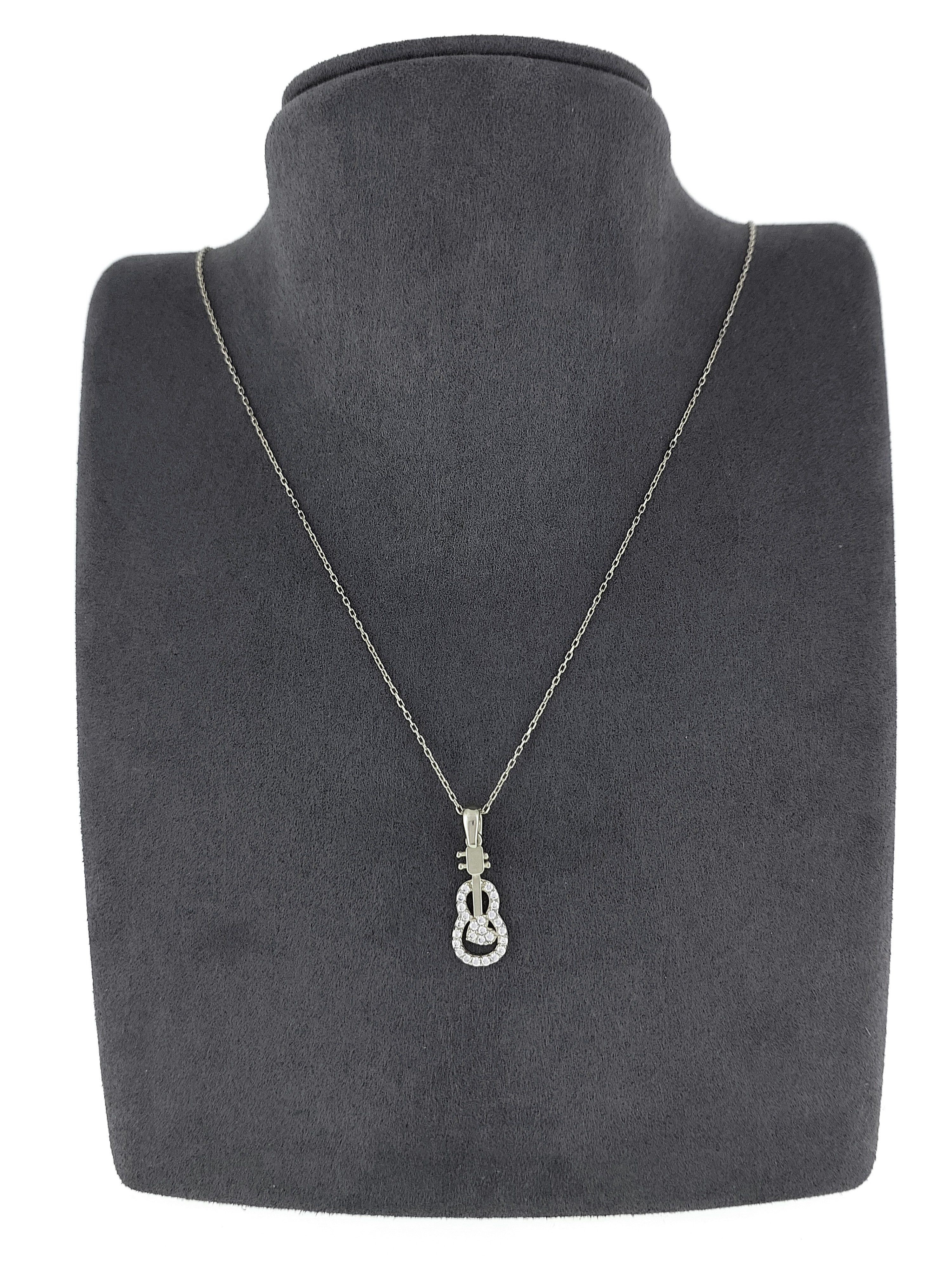 Gümüş Altın Yaldızlı Rose Renk 925 Ayar Gümüş Taşlı Gitar Kolye - www.xsilver.com.tr