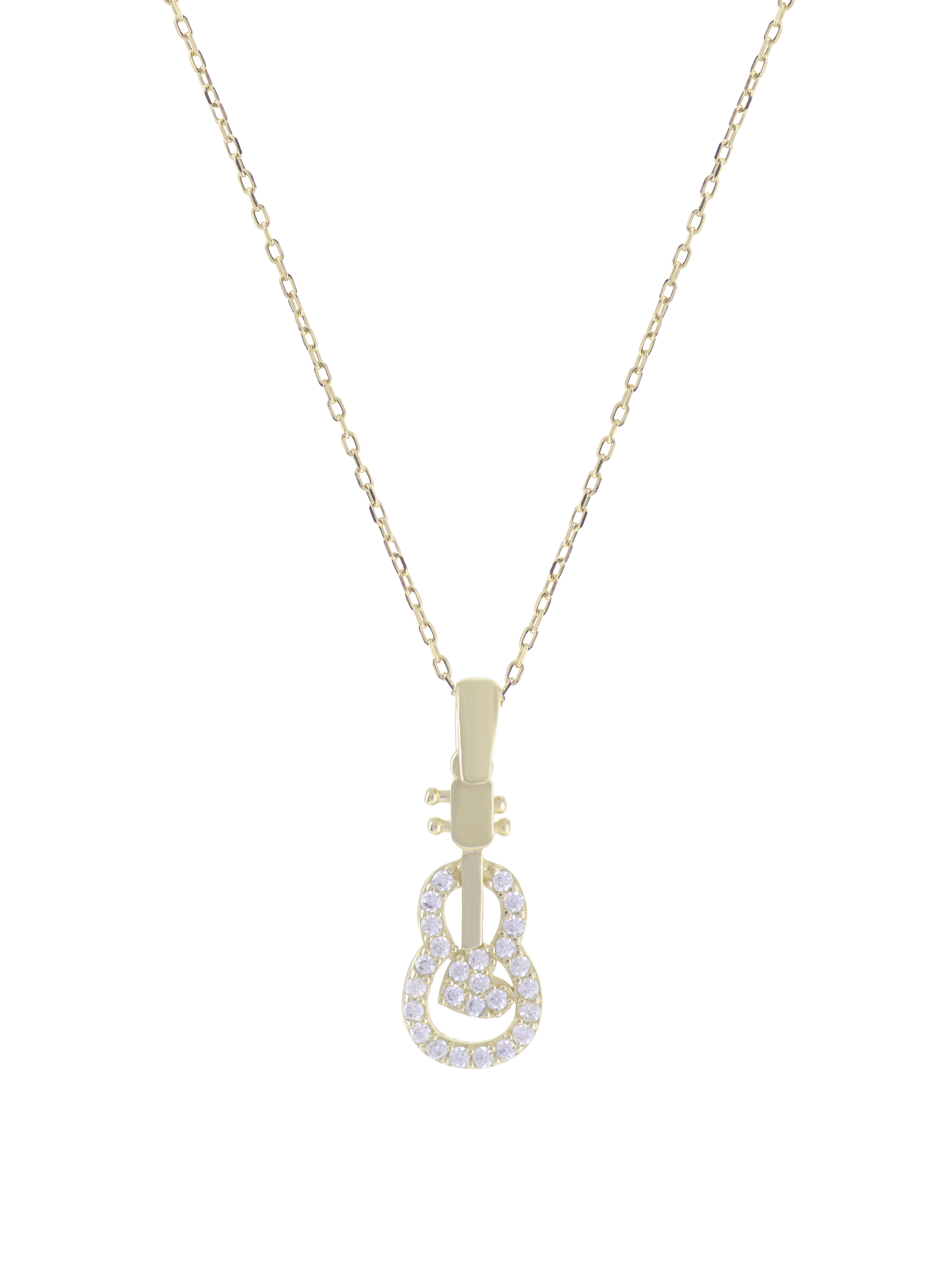 Gümüş Altın Yaldızlı Rose Renk 925 Ayar Gümüş Taşlı Gitar Kolye - www.xsilver.com.tr