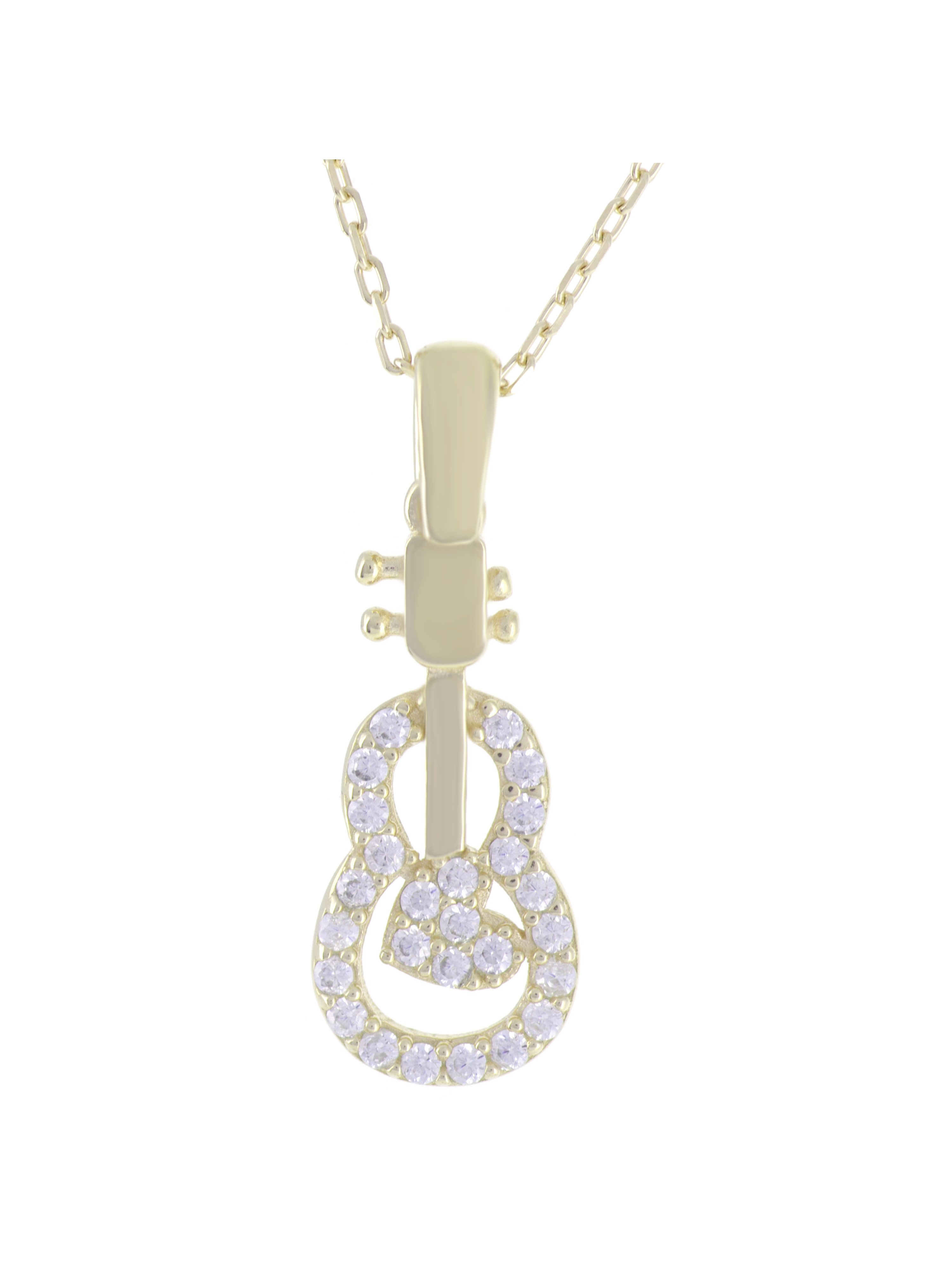 Gümüş Altın Yaldızlı Rose Renk 925 Ayar Gümüş Taşlı Gitar Kolye - www.xsilver.com.tr