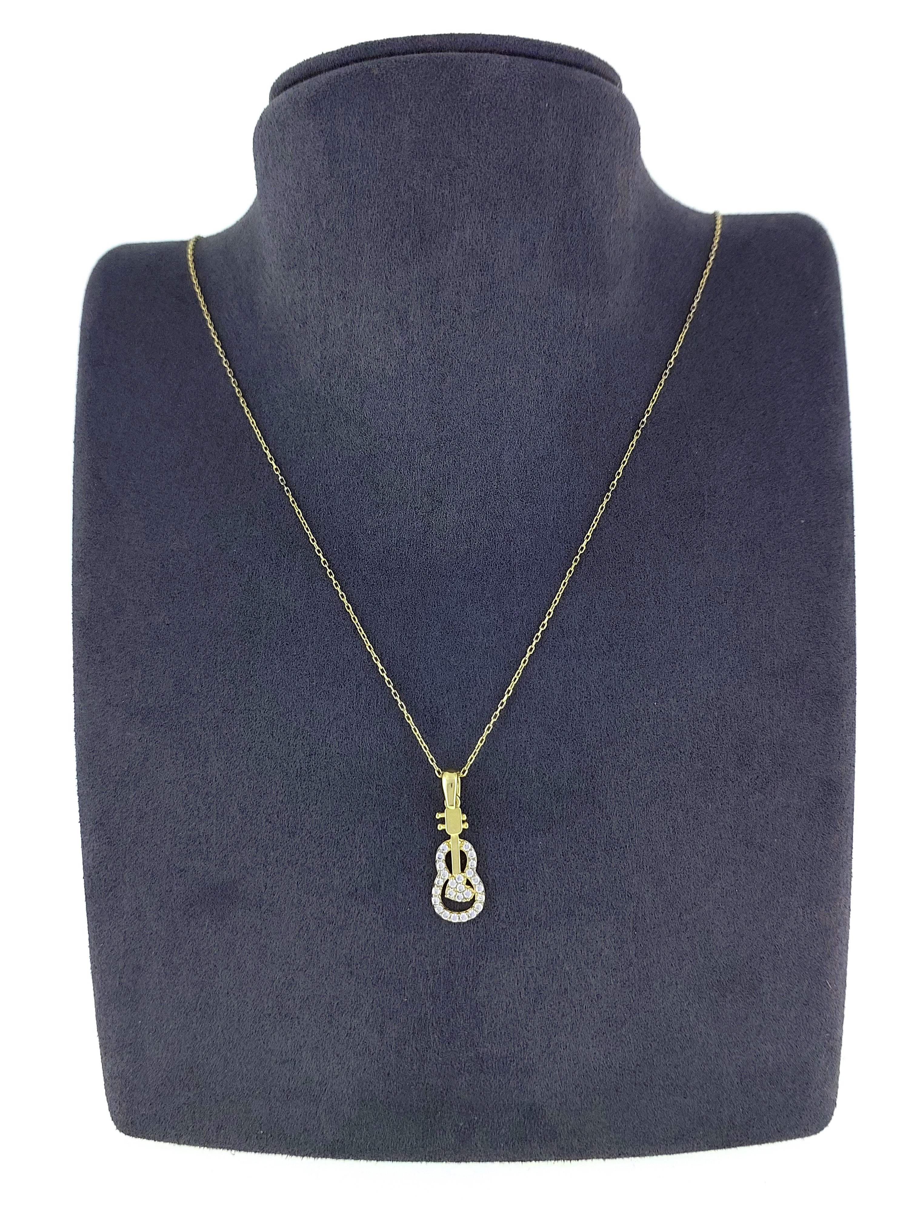 Gümüş Altın Yaldızlı Rose Renk 925 Ayar Gümüş Taşlı Gitar Kolye - www.xsilver.com.tr