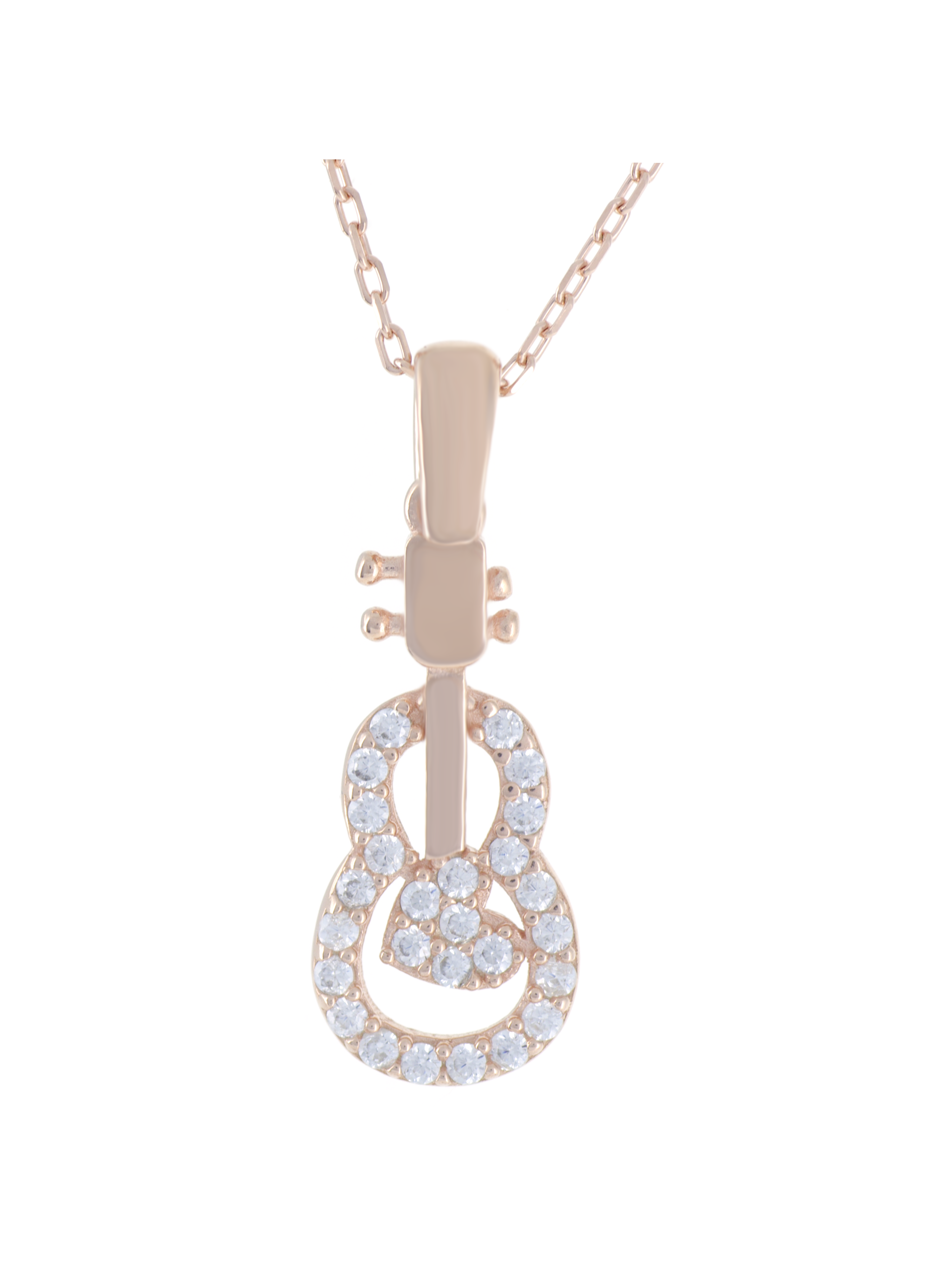Gümüş Altın Yaldızlı Rose Renk 925 Ayar Gümüş Taşlı Gitar Kolye - www.xsilver.com.tr