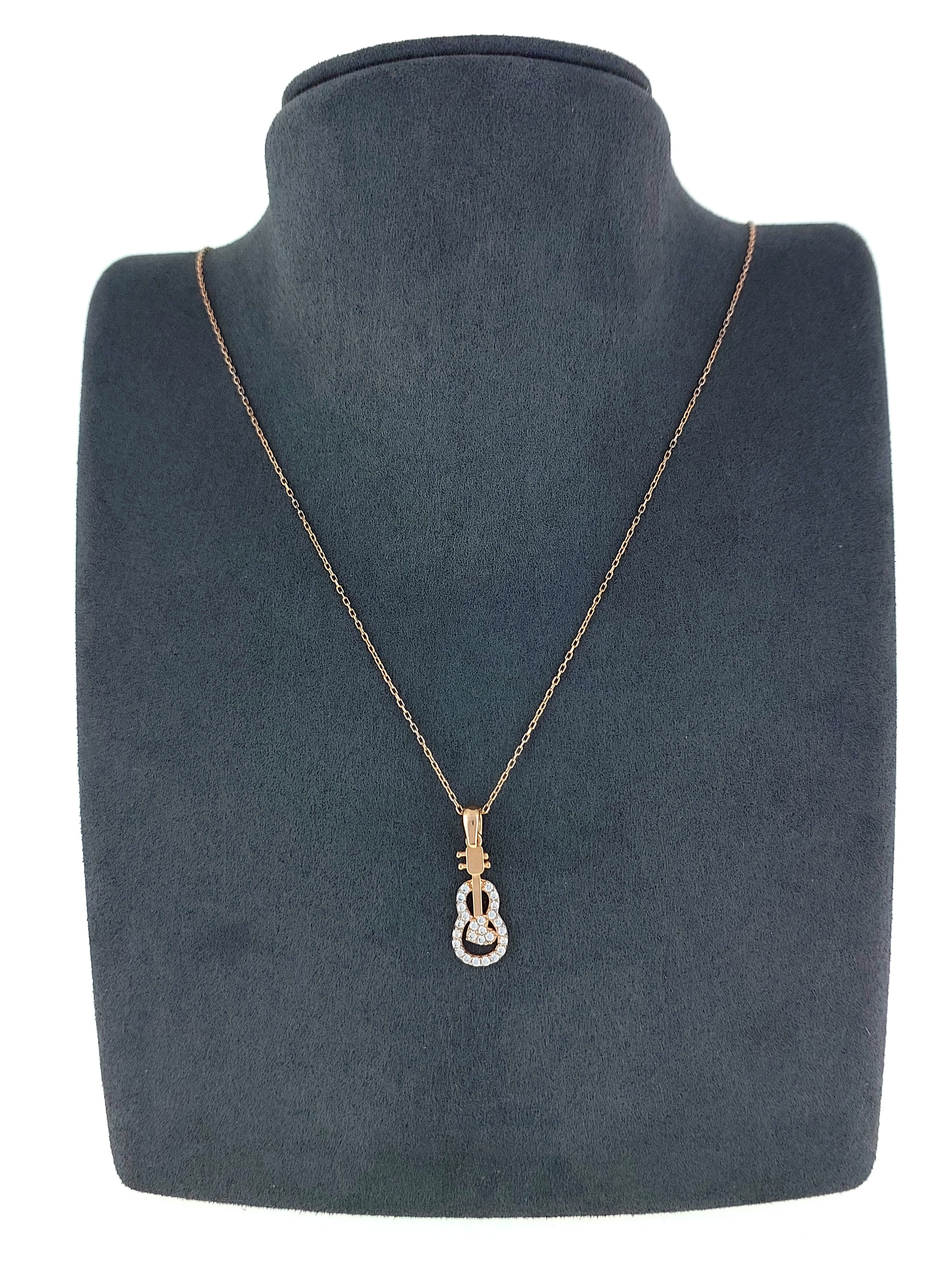 Gümüş Altın Yaldızlı Rose Renk 925 Ayar Gümüş Taşlı Gitar Kolye - www.xsilver.com.tr